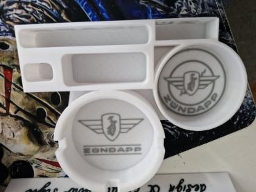 Geschenkset für jeden Zündapp Fahrer , Bier-Zigaretten-Feuerzeug-Streichholz- und Handyhalter in einem - Weiß/Silber